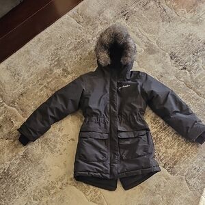 Columbia Black Winter Girl's Jacket with Faux Fur Trim and Hood - Size 7/8